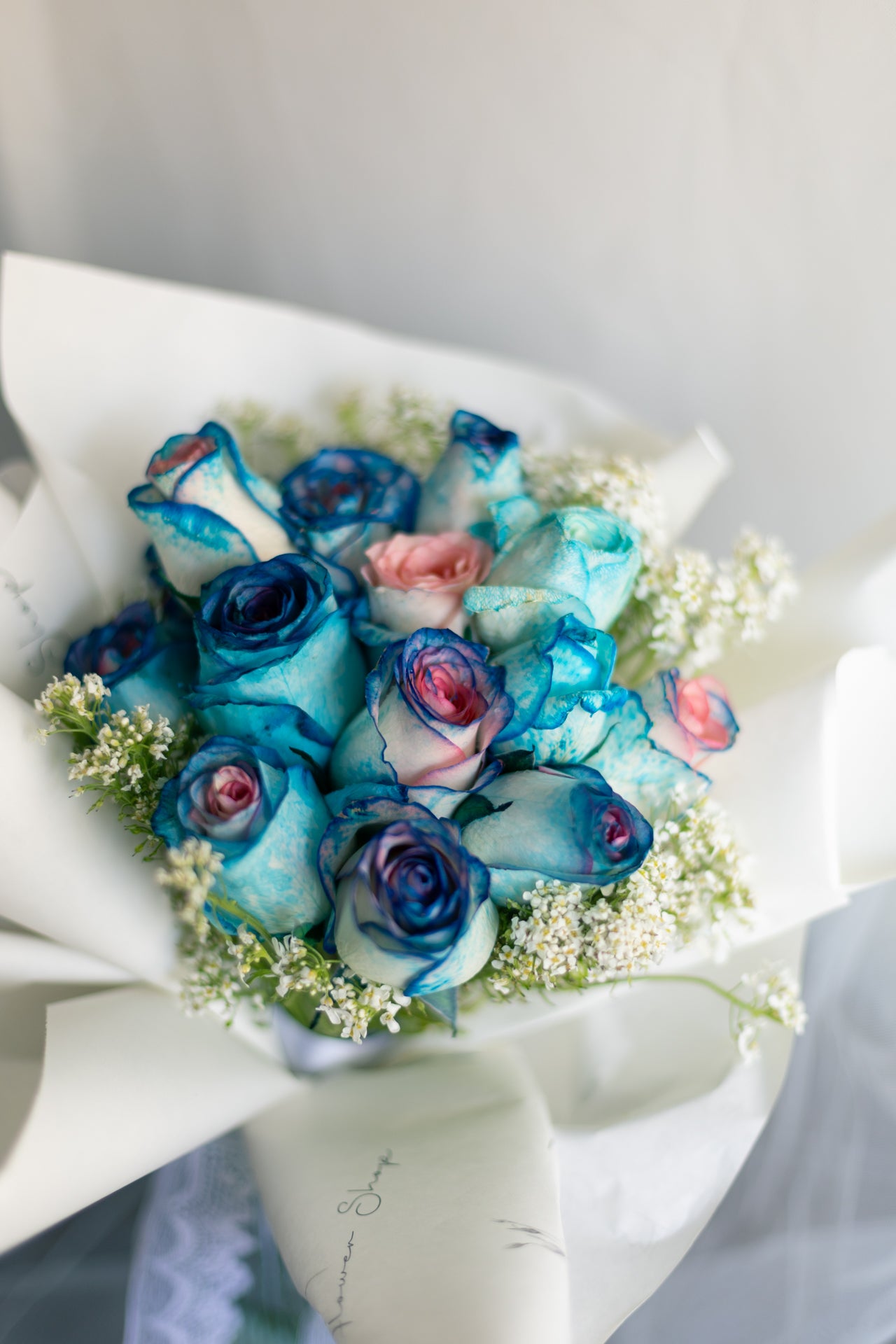 Blue, Pink & Purple Roses (with Vase)