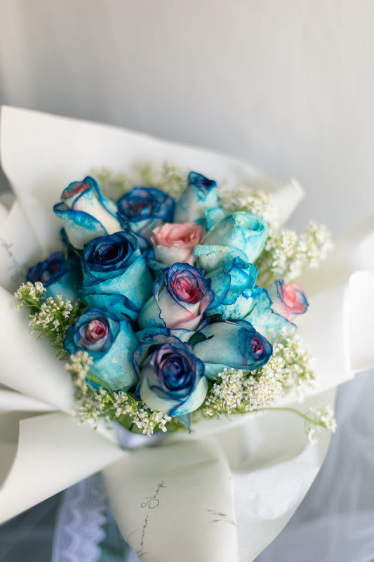 Blue, Pink & Purple Roses (with Vase)