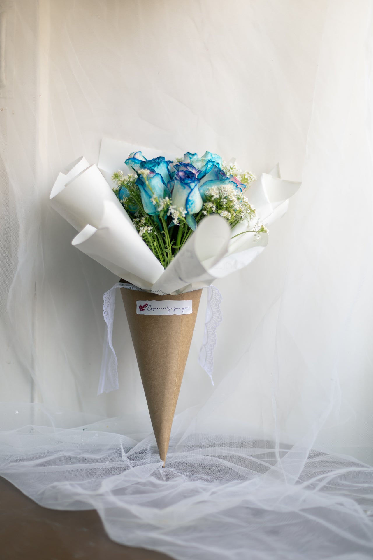 Blue, Pink & Purple Roses (with Vase)