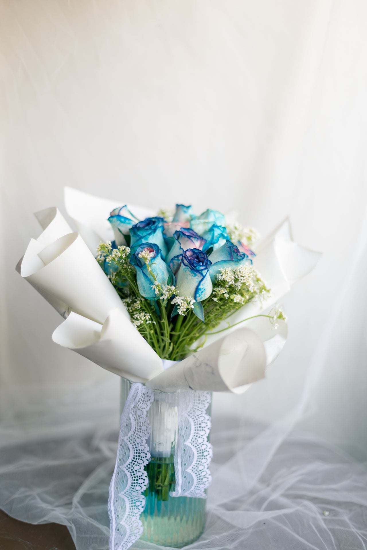 Blue, Pink & Purple Roses (with Vase)