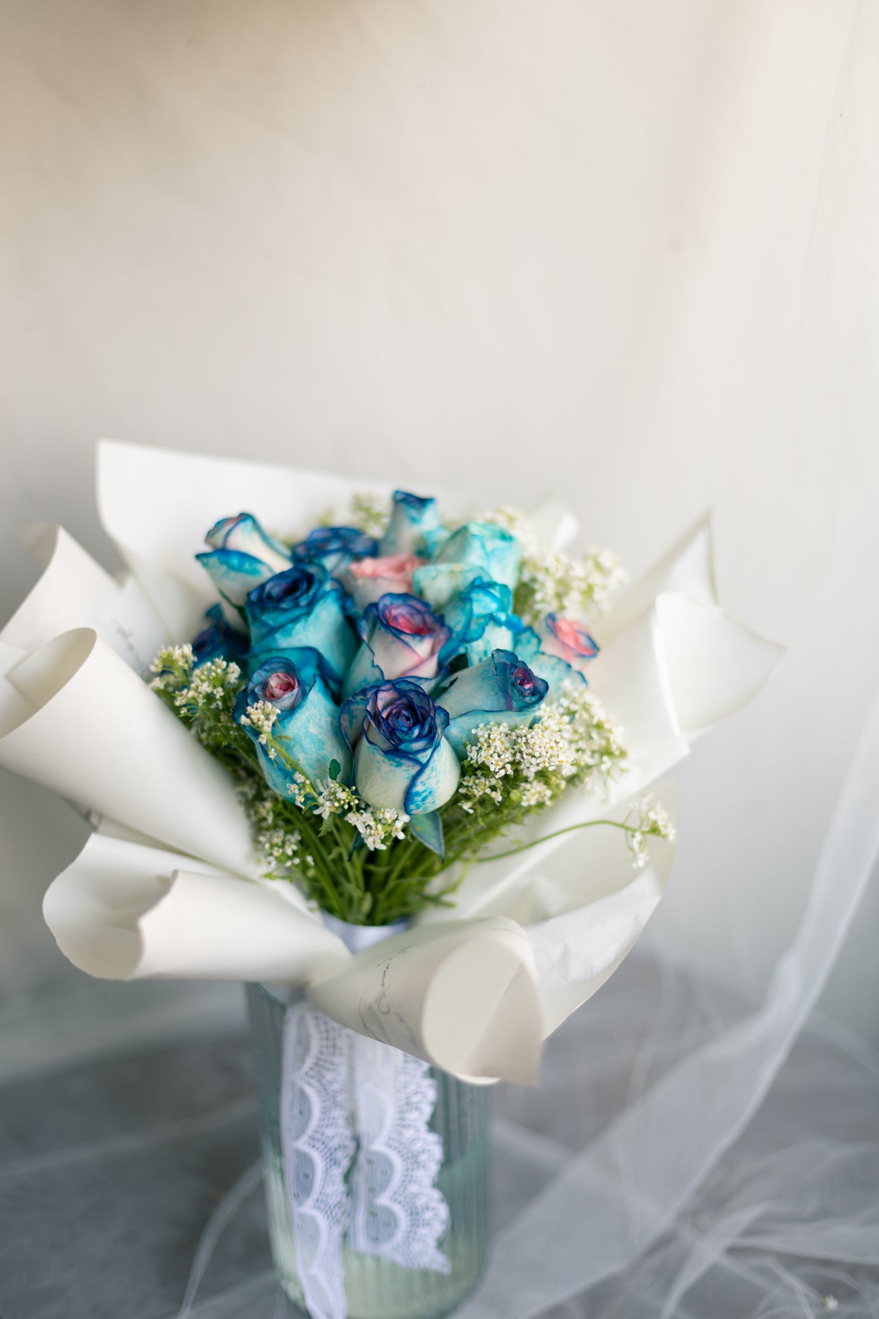 Blue, Pink & Purple Roses (with Vase)