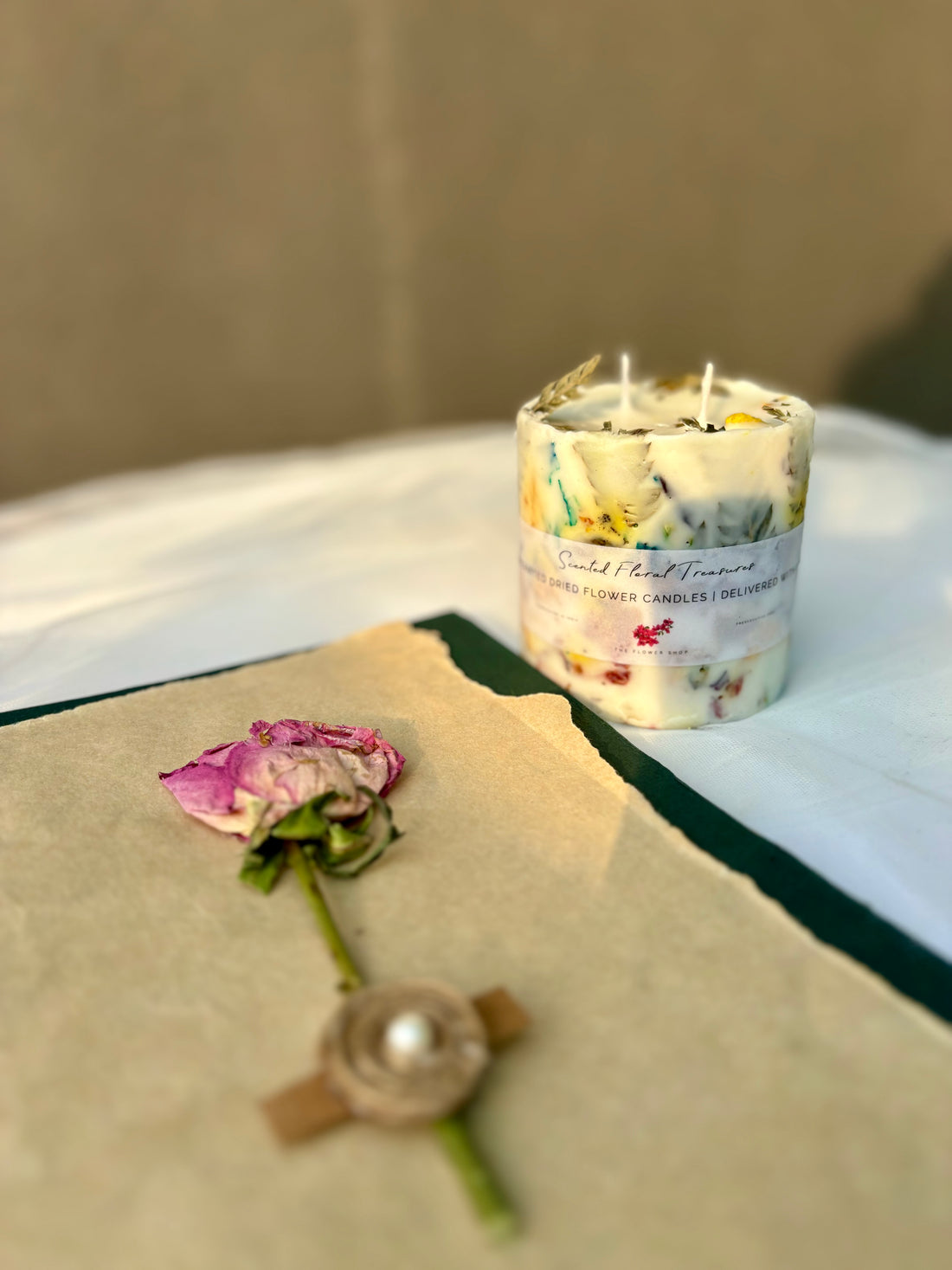 Floral Serenity: Dried Flower Scented Candle & Postcard Combo