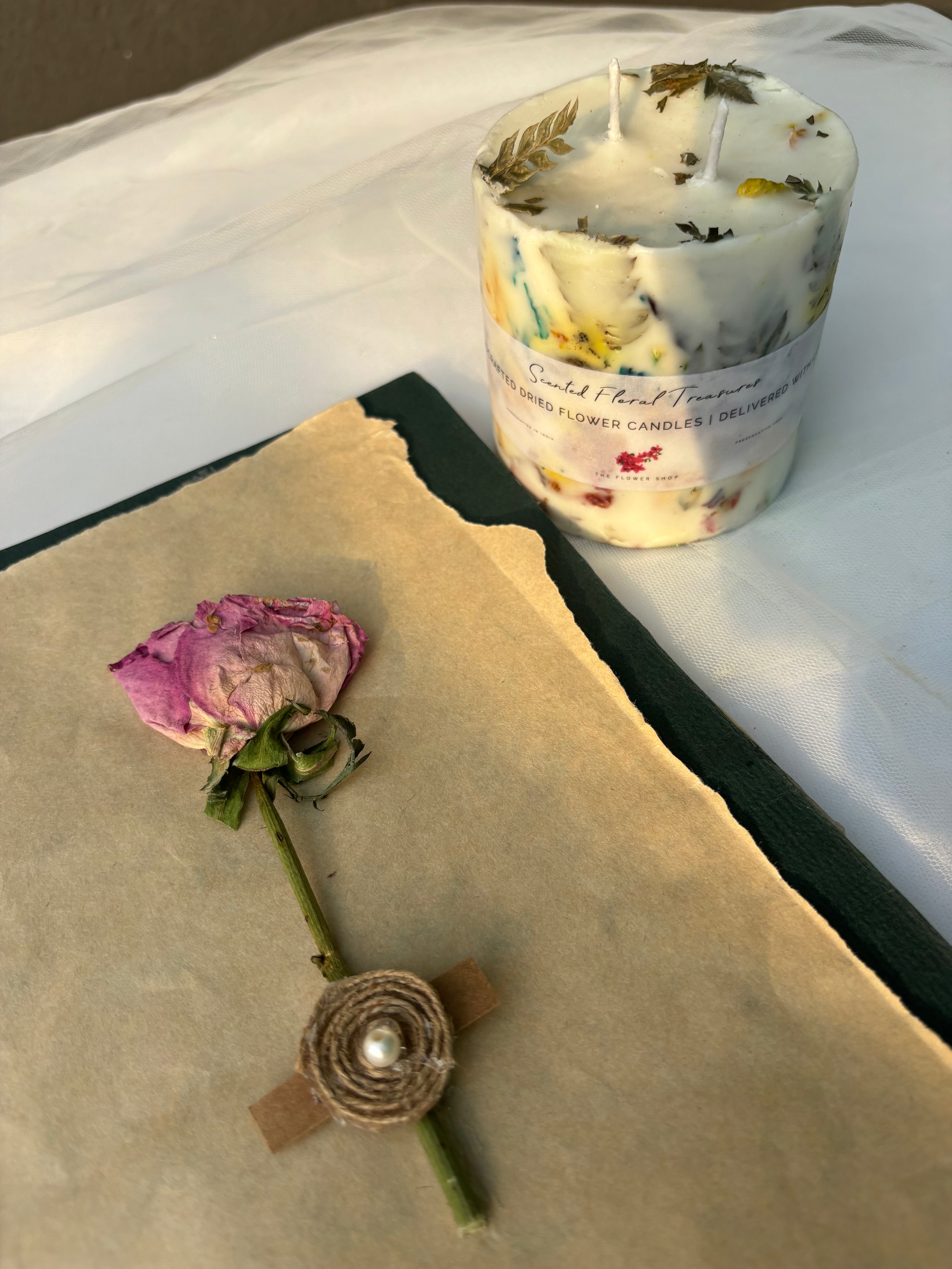 Floral Serenity: Dried Flower Scented Candle & Postcard Combo