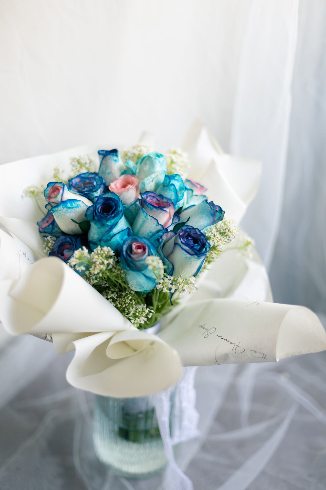 Blue, Pink & Purple Roses (with Vase)