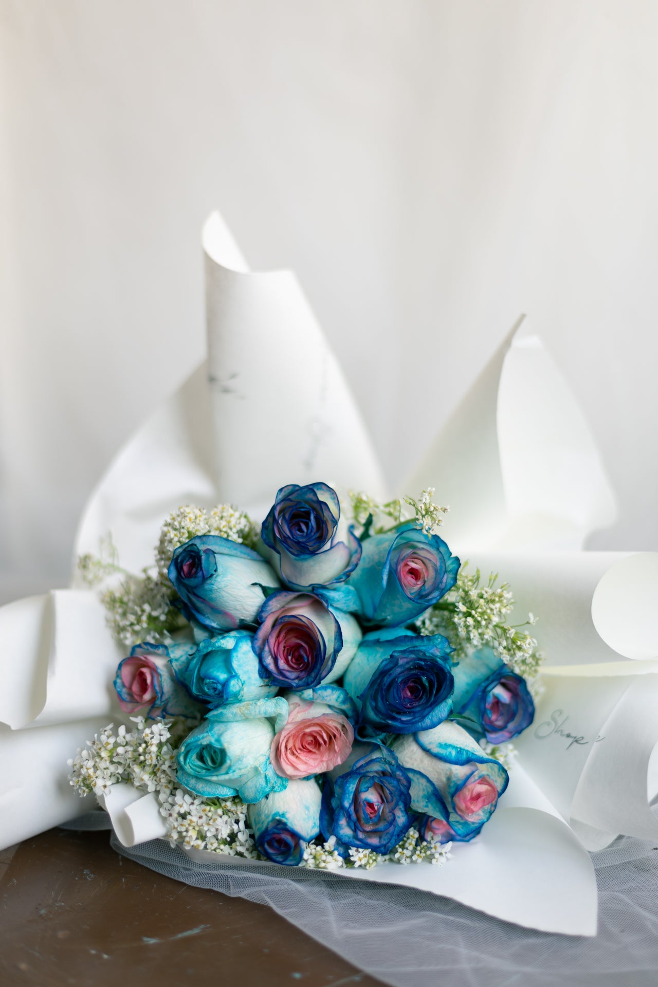 Blue, Pink & Purple Roses (with Vase)